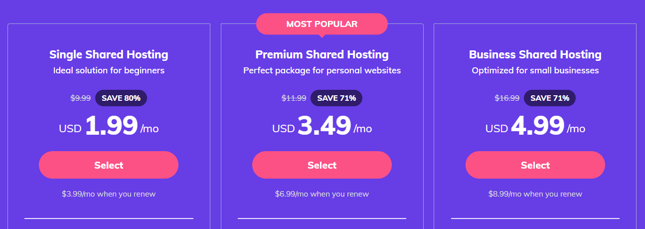 Hostinger pricing web hosting