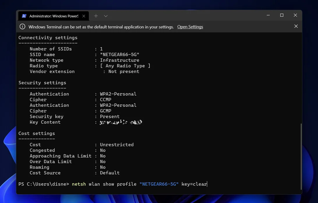 use Windows Terminal to find all your Wi-Fi network passwords